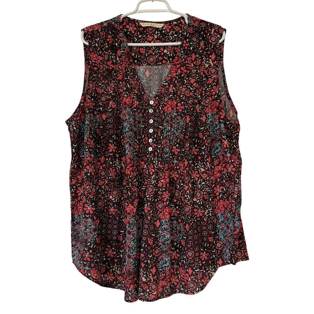 Wayward Fancies EShakti Pink Blue Floral Boho Sleeveless Blouse Top Size 3X 24W